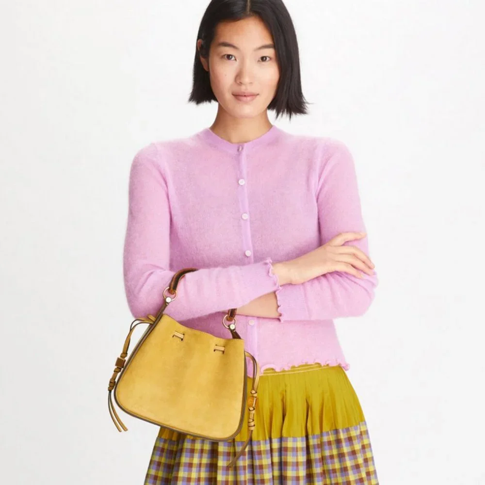 💛 NEW Tory Burch Miller Suede Cinch Bag in Beeswax